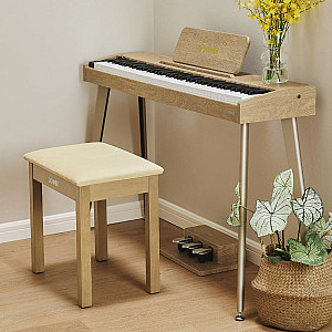 Donner Piano Bench Stool Suede Cushion Seat with Storage, Beige